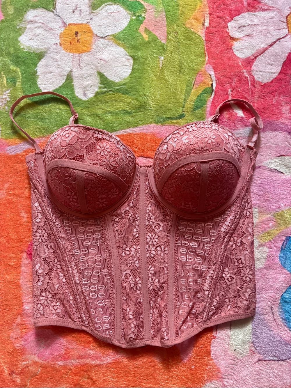 Lace Longline Bustier in Dusty Rose
